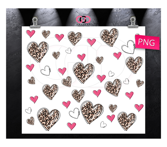Pink and Leopard Hearts- Digital tumbler wrap for 20 oz skinny straight tumbler