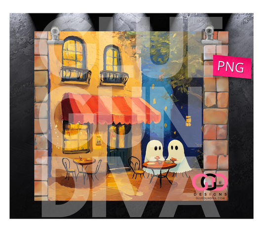 Ghost Dinner - Digital tumbler wrap for 20 oz skinny straight tumbler