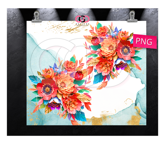 3D Paper Flowers on Ink- Digital tumbler wrap for 20 oz skinny straight tumbler