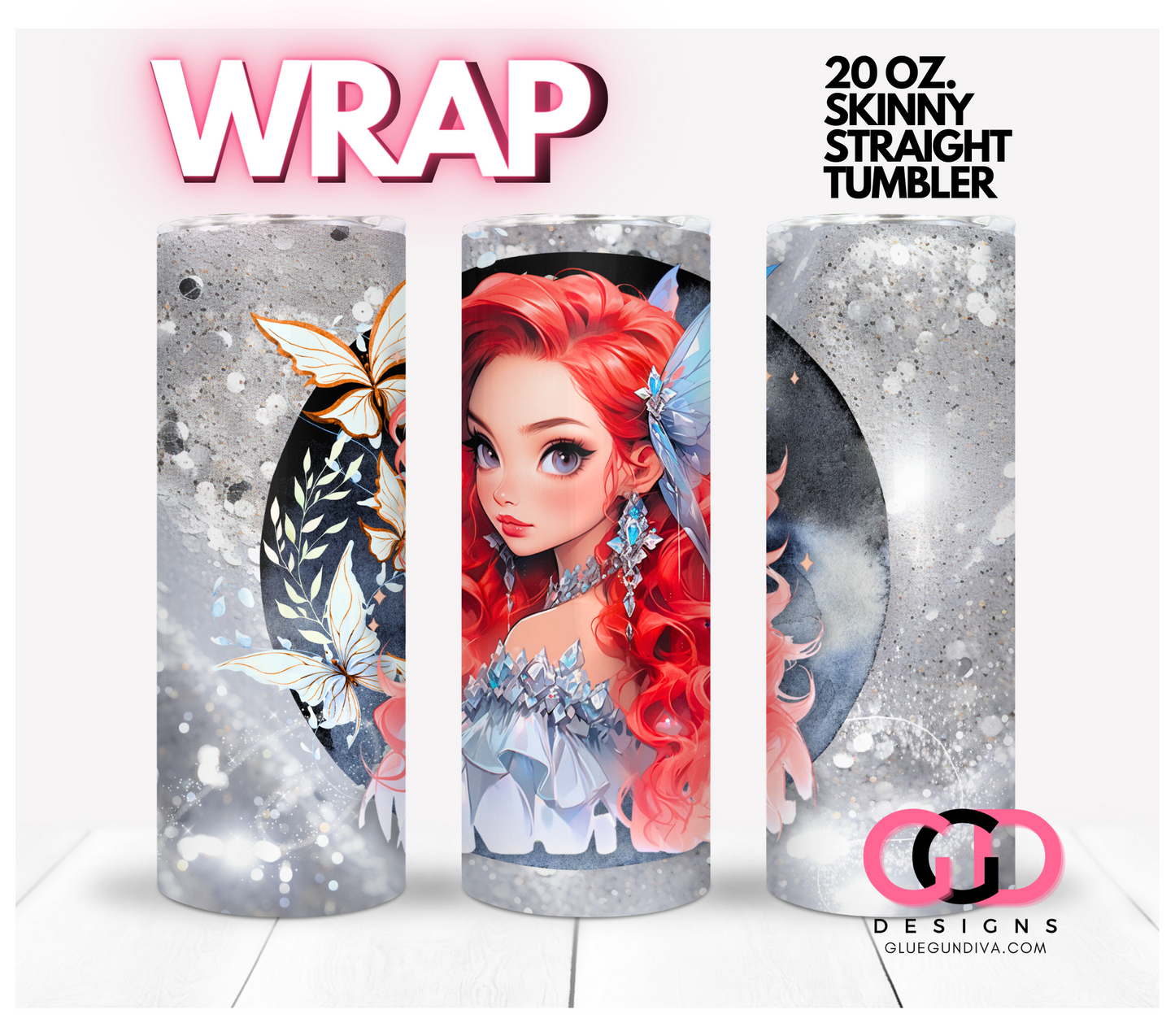 Winter Fairy Red Hair- Digital tumbler wrap for 20 oz skinny straight tumbler