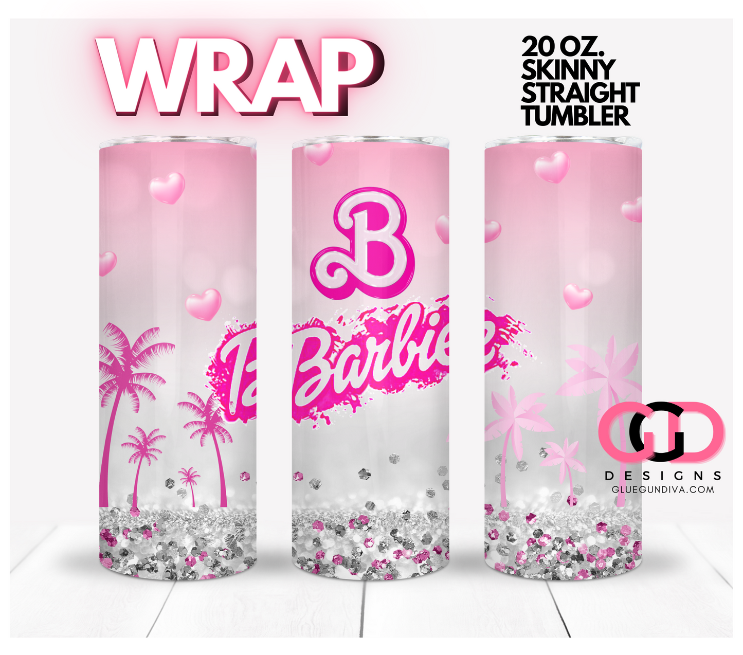 Barbie Name Palm Trees- Digital tumbler wrap for 20 oz skinny straight tumbler