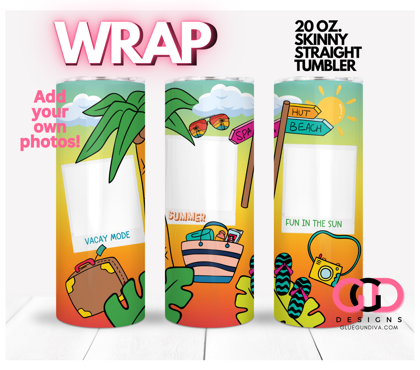 Summer Pics Photo frame - Digital tumbler wrap for 20 oz skinny straight tumbler