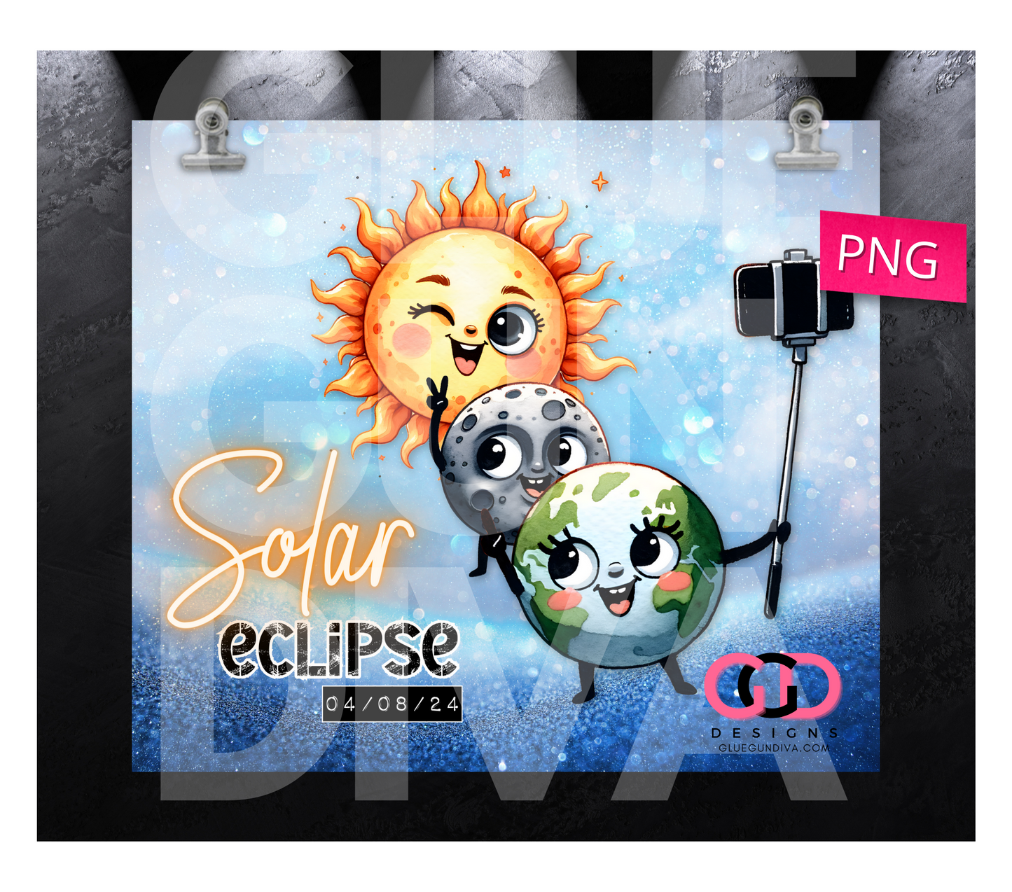 Solar Eclipse- Digital tumbler wrap for 20 oz skinny straight tumbler
