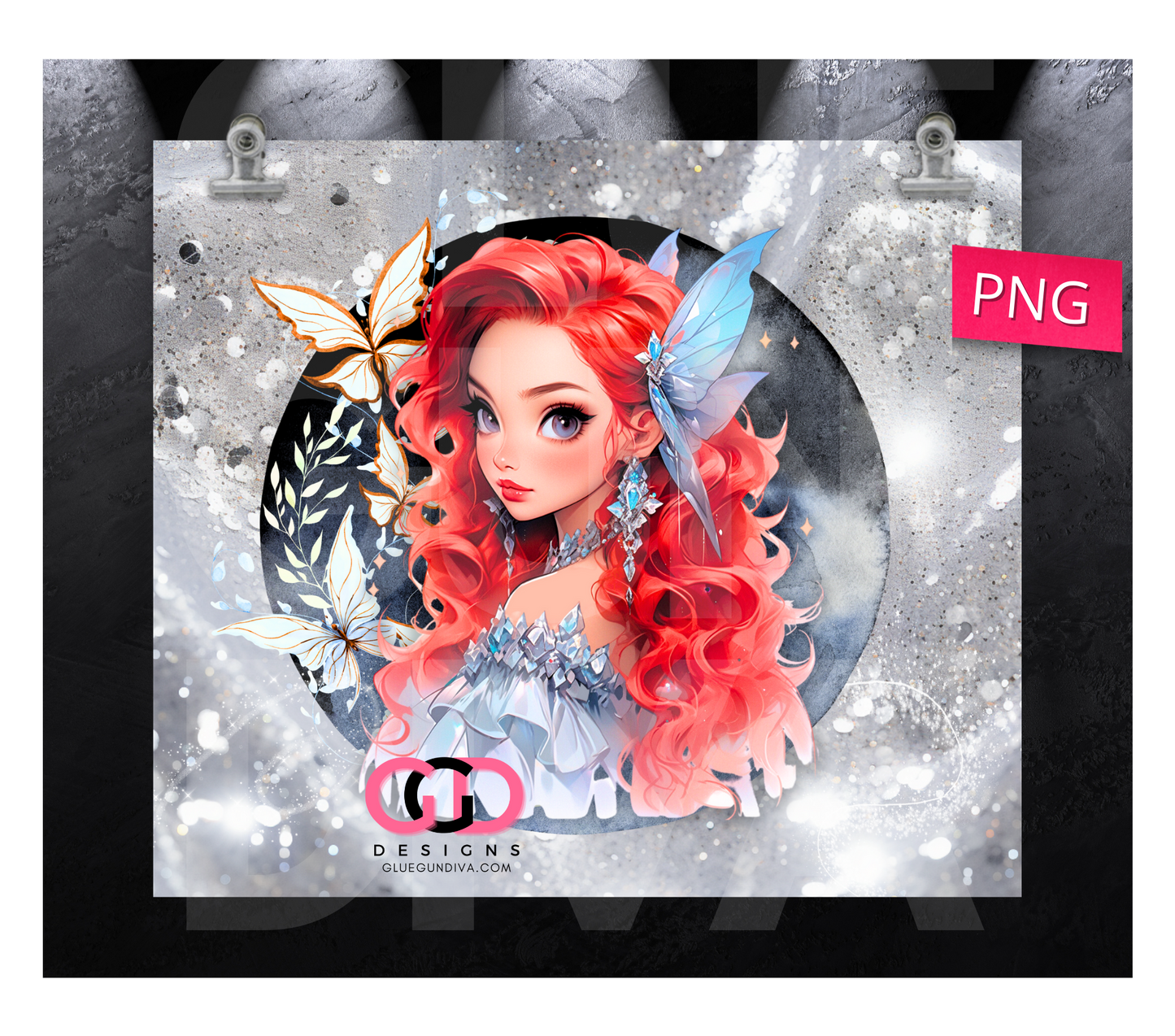 Winter Fairy Red Hair- Digital tumbler wrap for 20 oz skinny straight tumbler