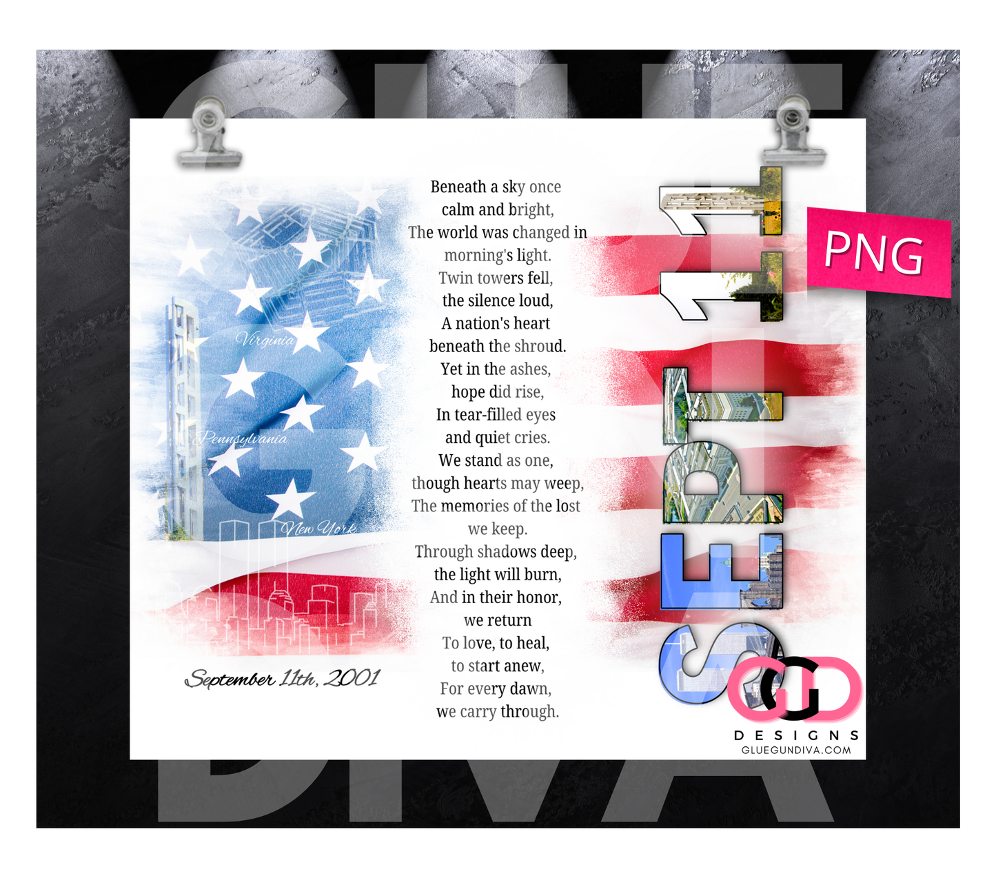 September 11th Poem- Digital tumbler wrap for 20 oz skinny straight tumbler