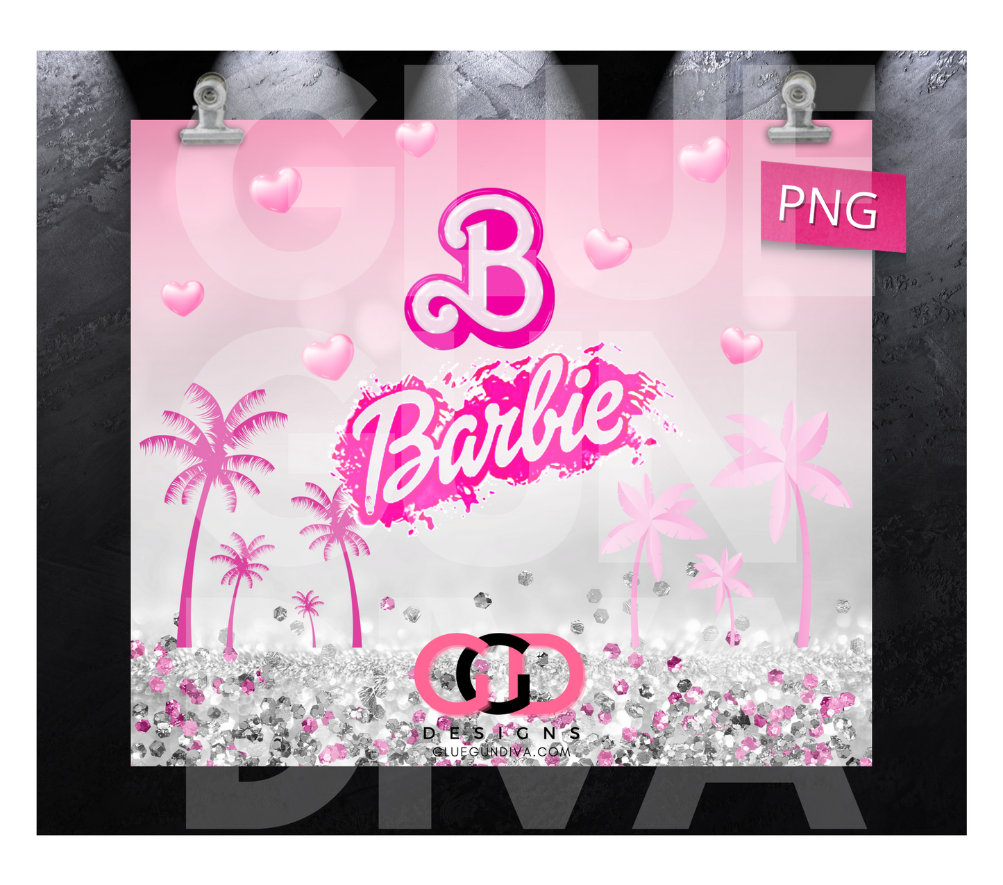 Barbie Name Palm Trees- Digital tumbler wrap for 20 oz skinny straight tumbler