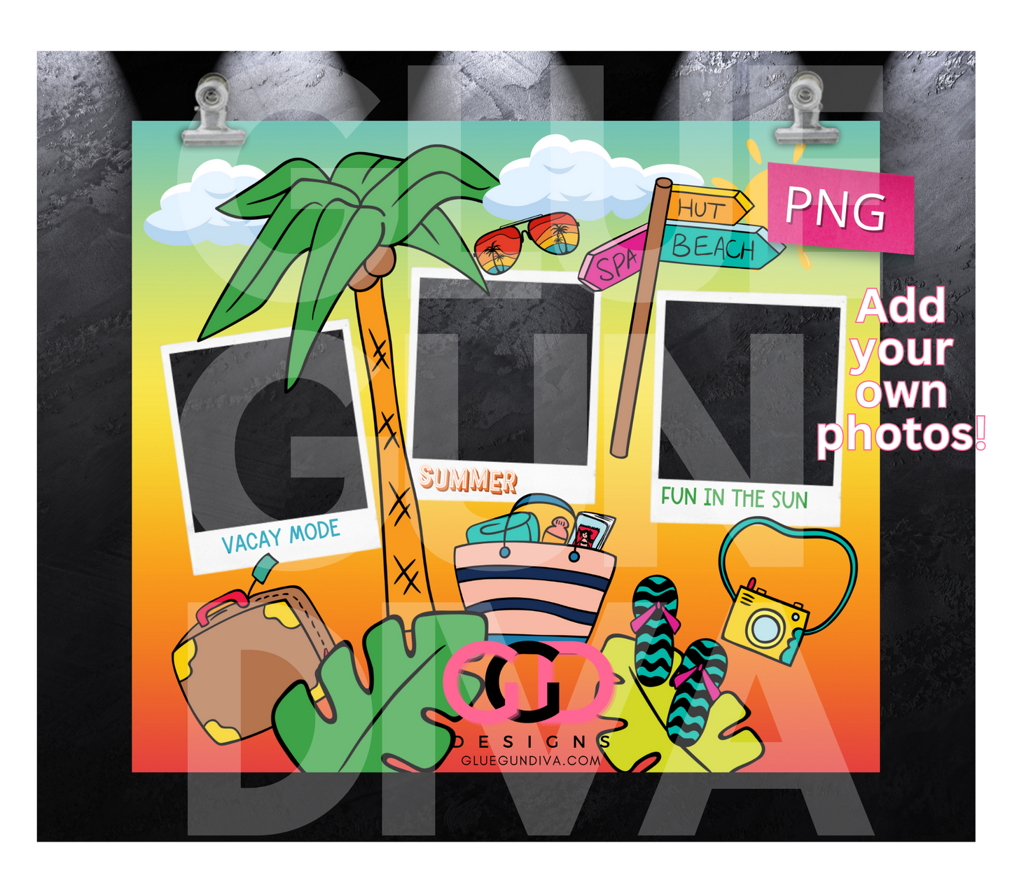 Summer Pics Photo frame - Digital tumbler wrap for 20 oz skinny straight tumbler