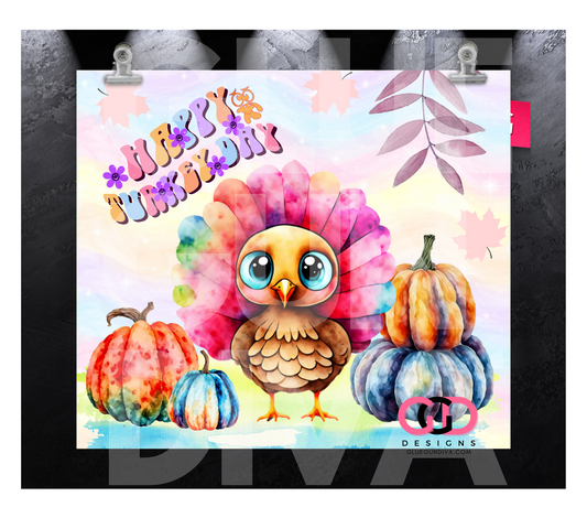 Happy Turkey Day Pastels- Digital tumbler wrap for 20 oz skinny straight tumbler