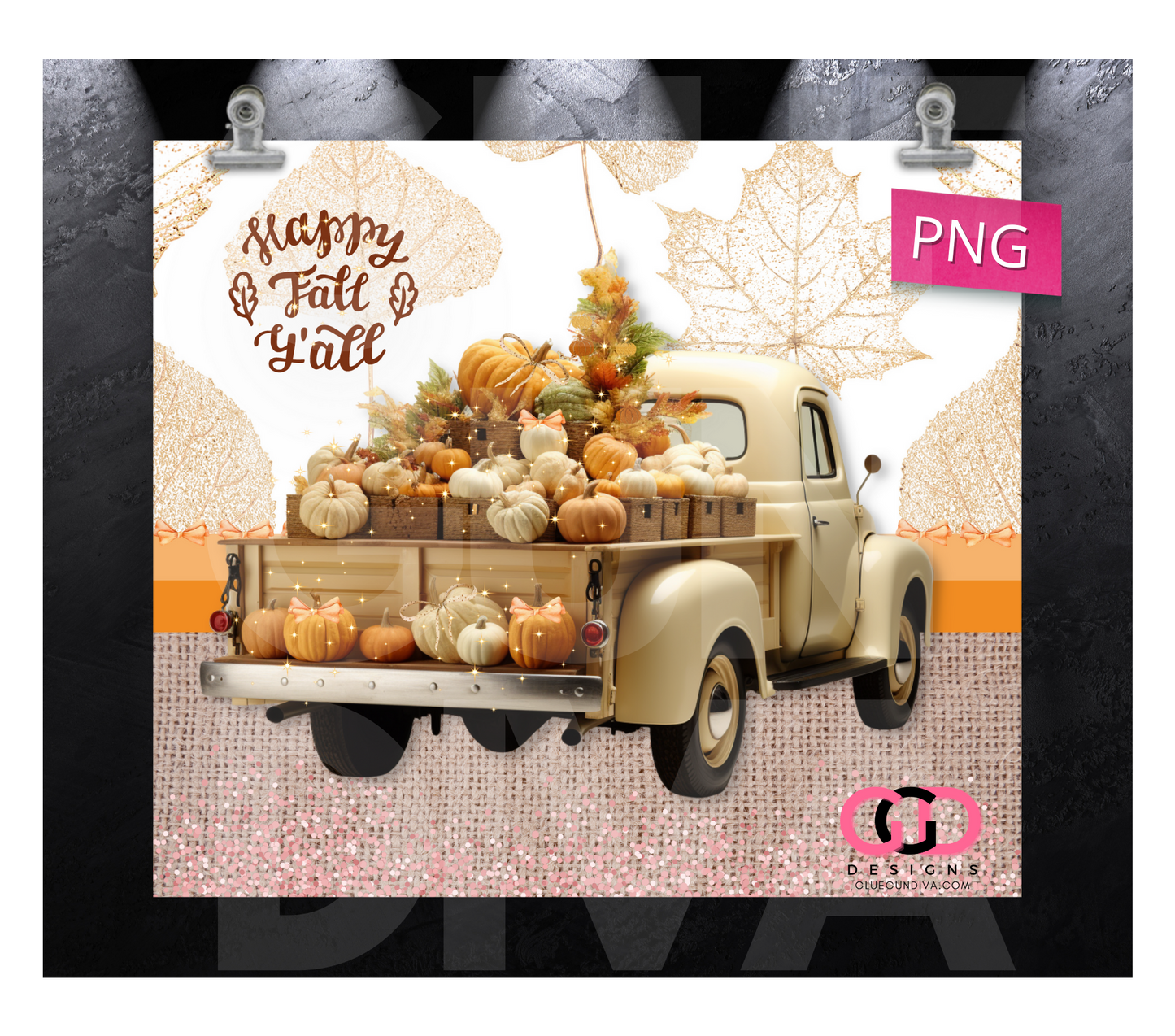 Happy Fall Y'all Vintage Truck- Digital tumbler wrap for 20 oz skinny straight tumbler