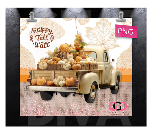 Happy Fall Y'all Vintage Truck- Digital tumbler wrap for 20 oz skinny straight tumbler