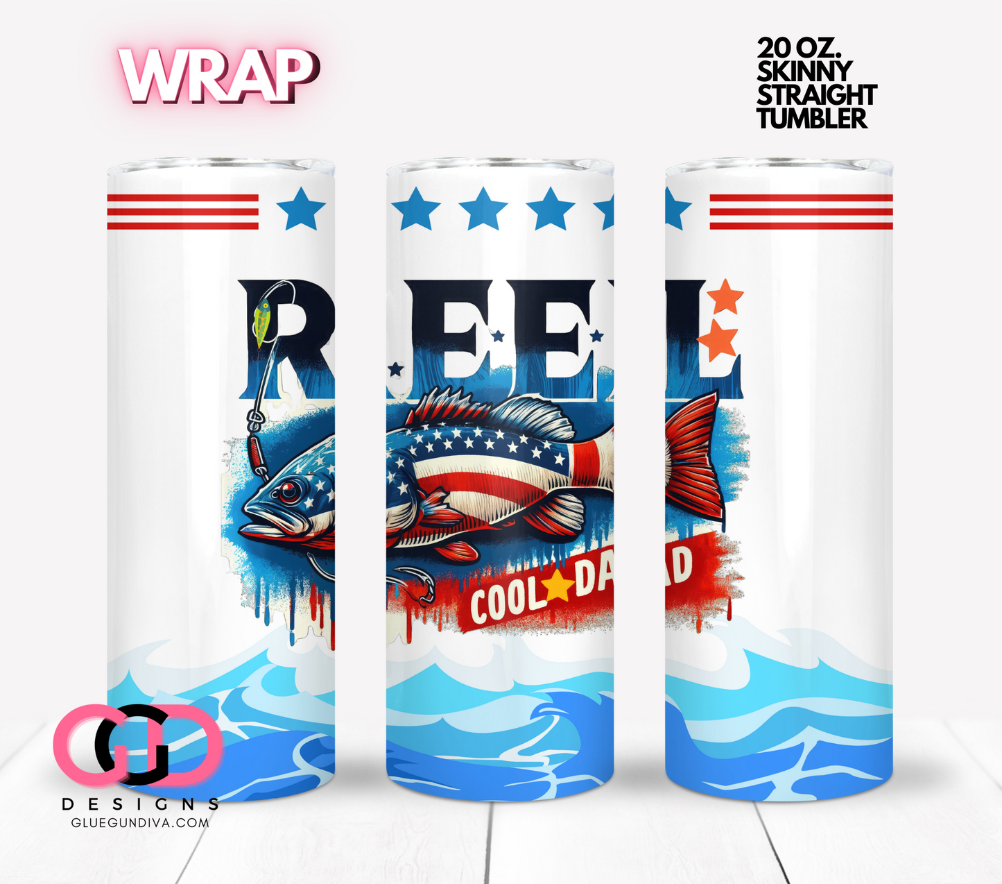 Reel Cool Dad - Digital tumbler wrap for 20 oz skinny straight tumbler