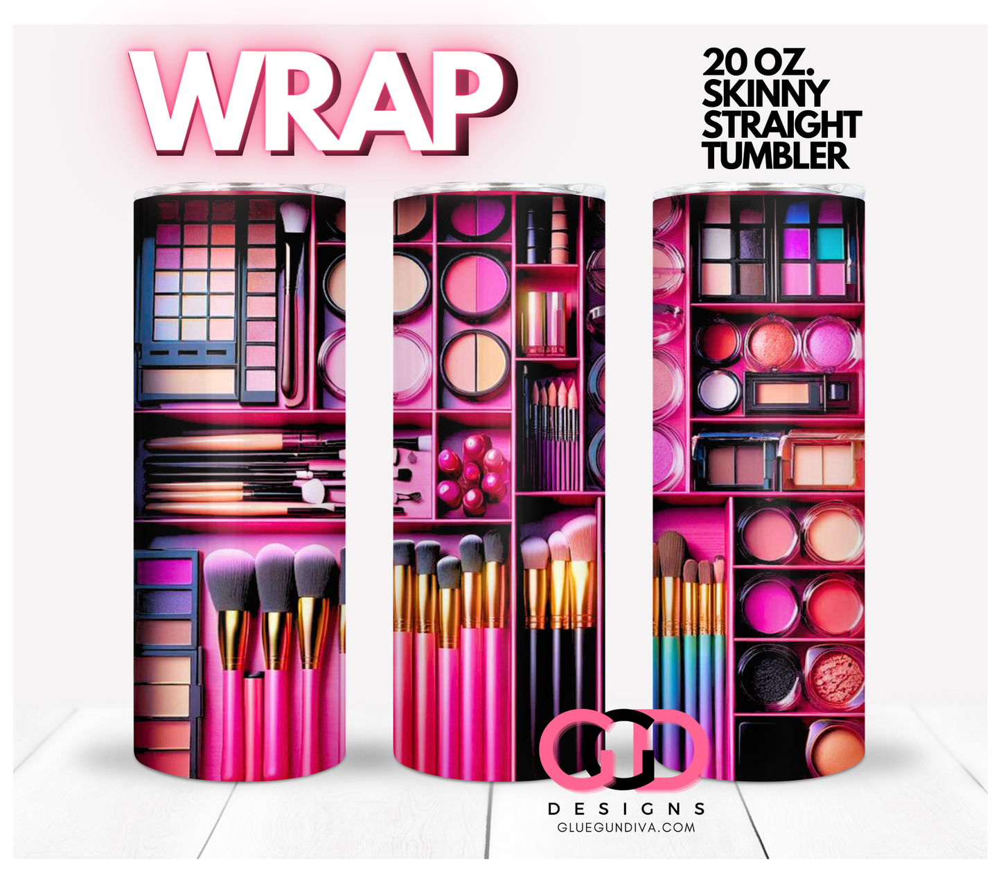 Pink Makeup Drawer- Digital tumbler wrap for 20 oz skinny straight tumbler