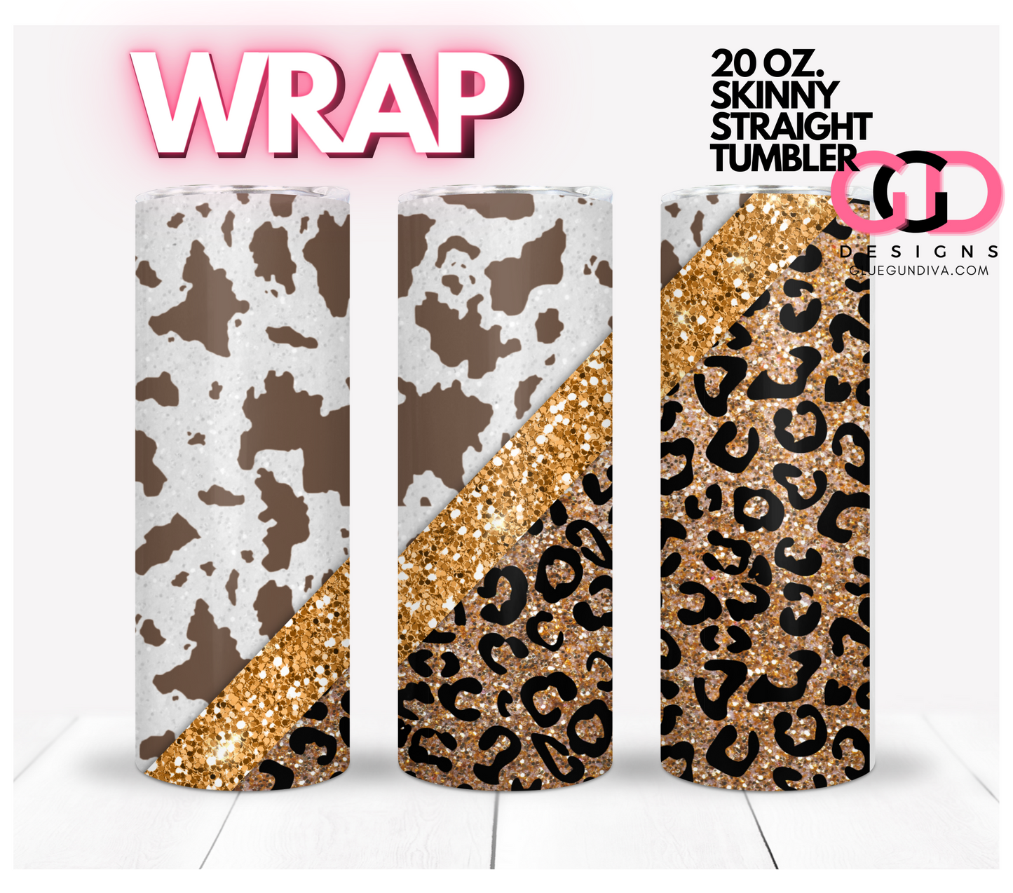 Animal Print and Gold- Digital tumbler wrap for 20 oz skinny straight tumbler