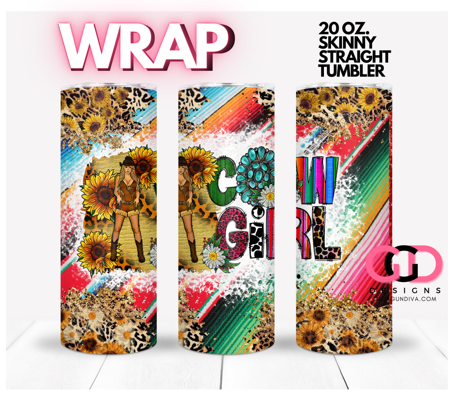 Cowgirl Sunflowers Serape- Digital tumbler wrap for 20 oz skinny straight tumbler