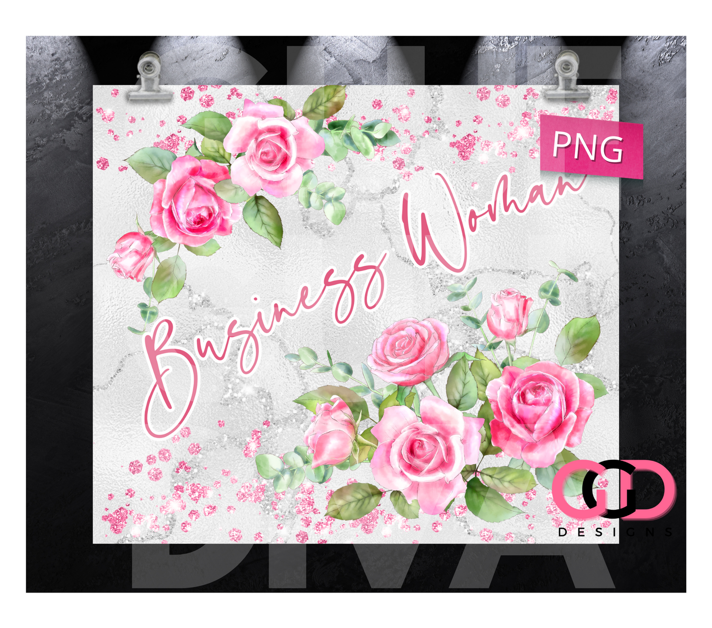 Business Woman Pink Roses- Digital tumbler wrap for 20 oz skinny straight tumbler