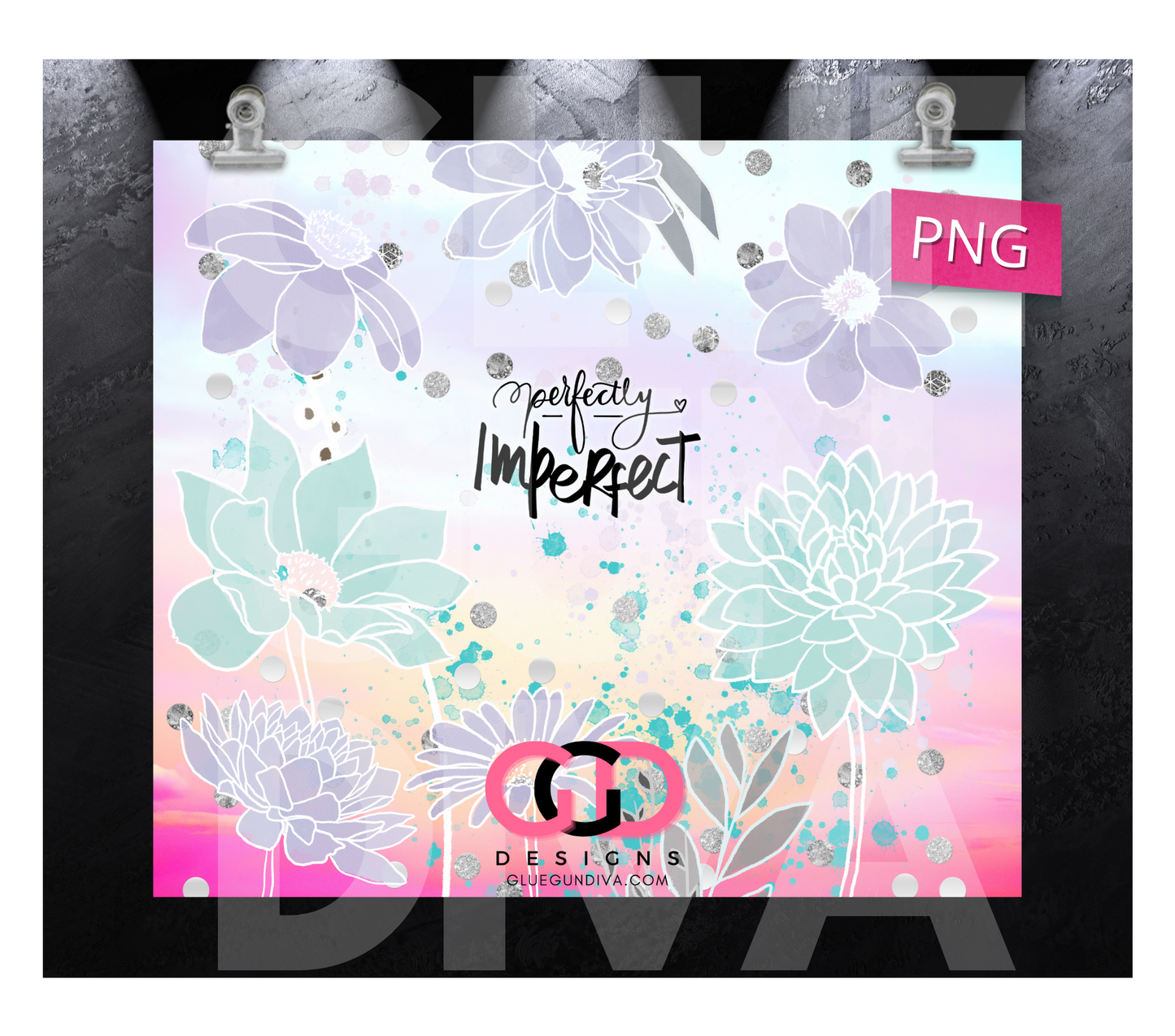 Perfectly Imperfect Lavender and Mint Flowers - Digital tumbler wrap for 20 oz skinny straight tumbler