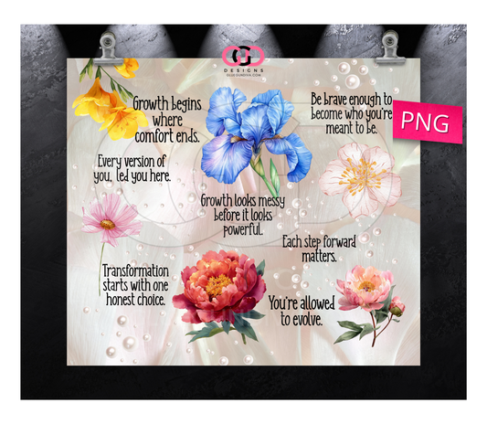 Change Affirmations Floral - Digital tumbler wrap for 20 oz skinny straight tumbler