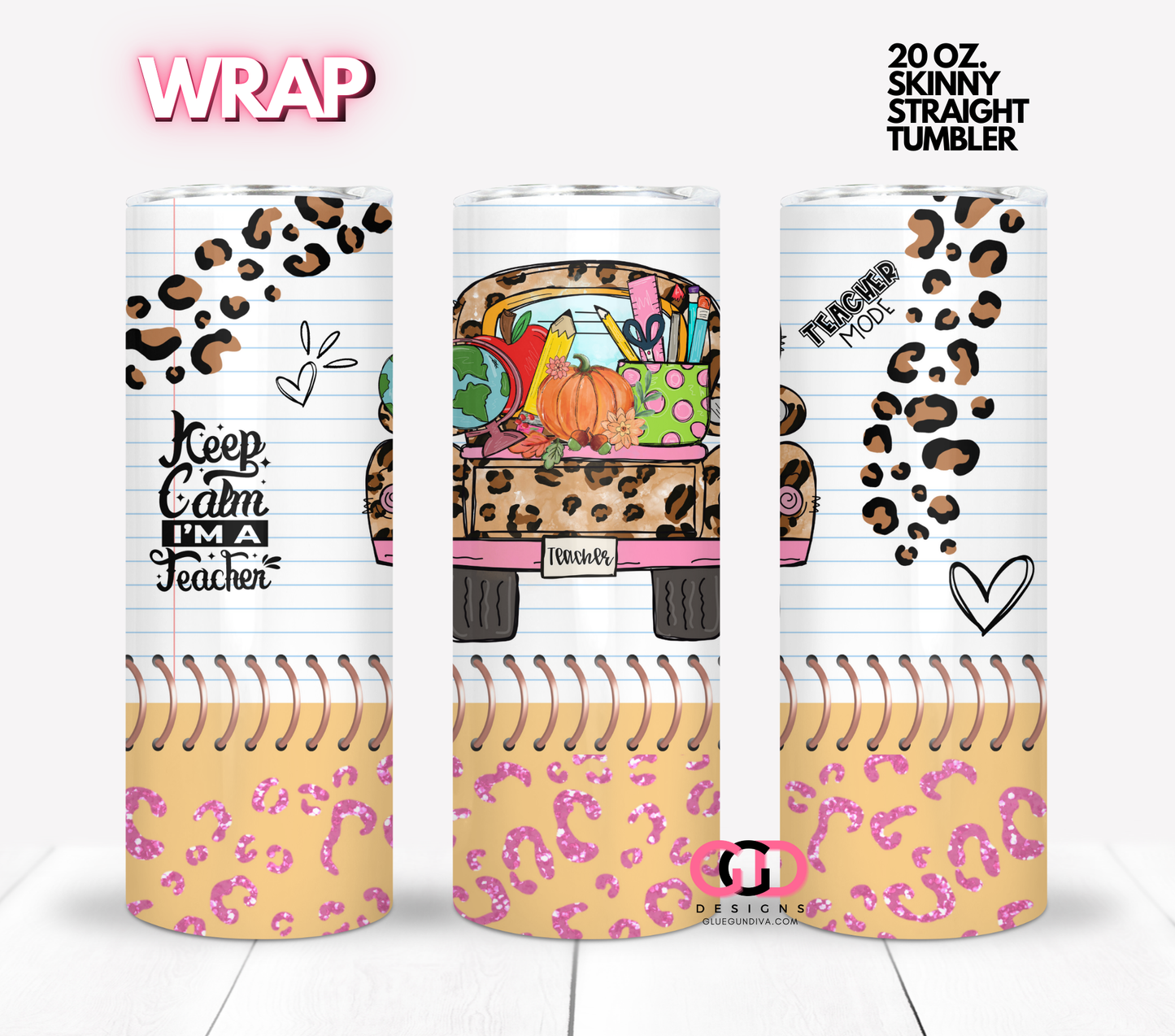 Teacher Truck Spiral- Digital tumbler wrap for 20 oz skinny straight tumbler