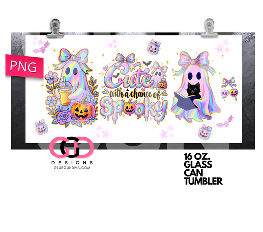 Cute with a chance of Spooky - Digital wrap for 16 oz glass can