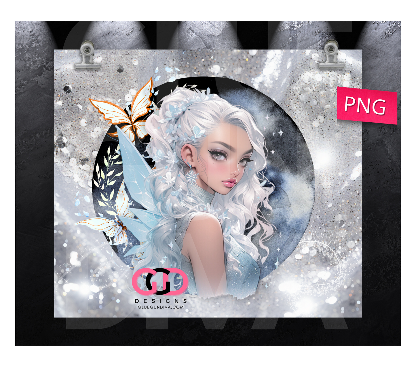 Winter Fairy White Hair- Digital tumbler wrap for 20 oz skinny straight tumbler