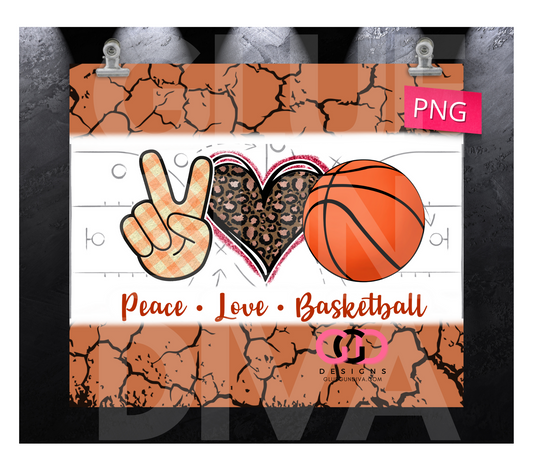 peace love basketball- Digital tumbler wrap for 20 oz skinny straight tumbler