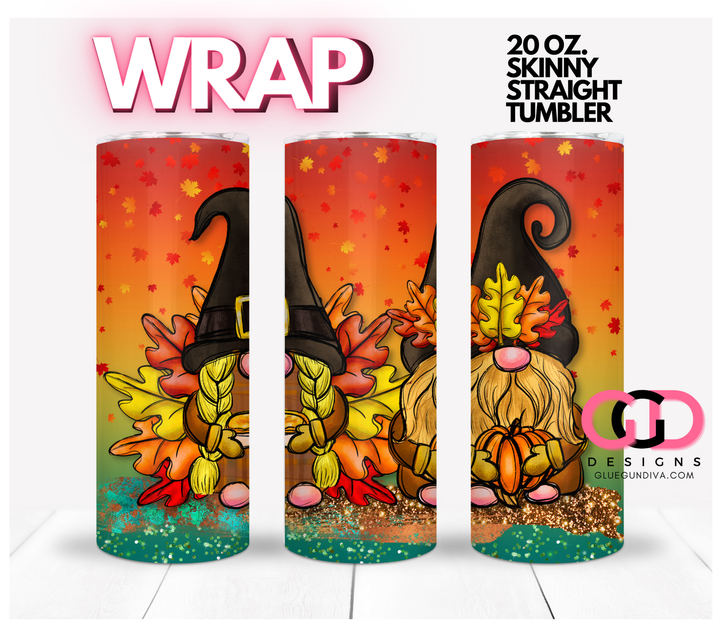 Fall Gnomes Gradient- Digital tumbler wrap for 20 oz skinny straight tumbler