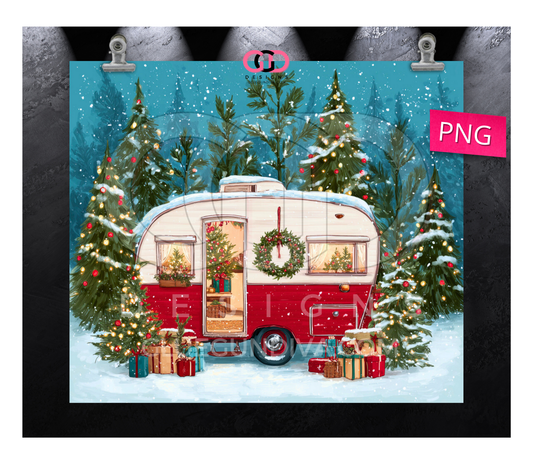 Christmas Camper - Digital tumbler wrap for 20 oz skinny straight tumbler