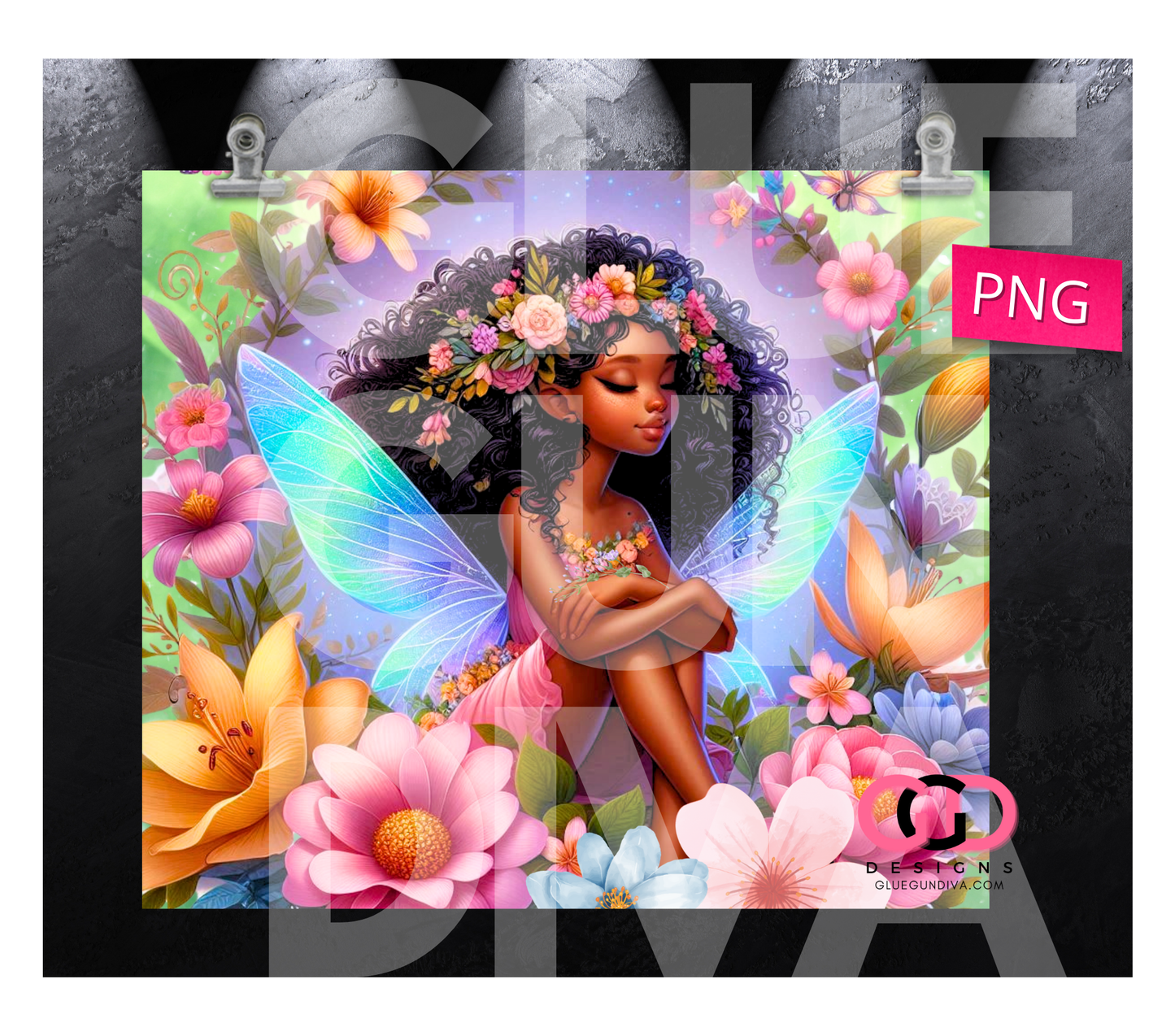 Curly hair Fairy Flowers- Digital tumbler wrap for 20 oz skinny straight tumbler