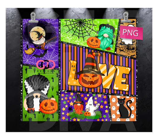 Halloween Gnomes, Geometrical Lines- Digital tumbler wrap for 20 oz skinny straight tumbler