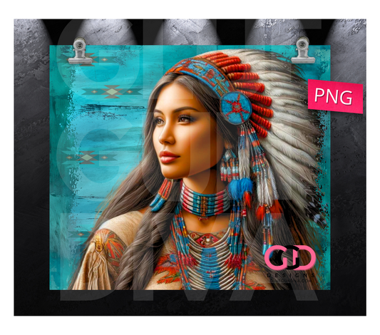 Beautiful Woman Turquoise- Digital tumbler wrap for 20 oz skinny straight tumbler