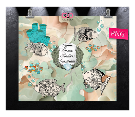 Wide Ocean Endless Possibilities - Digital tumbler wrap for 20 oz skinny straight tumbler