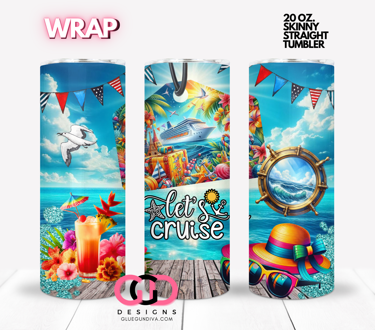 Let's Cruise - Digital tumbler wrap for 20 oz skinny straight tumbler