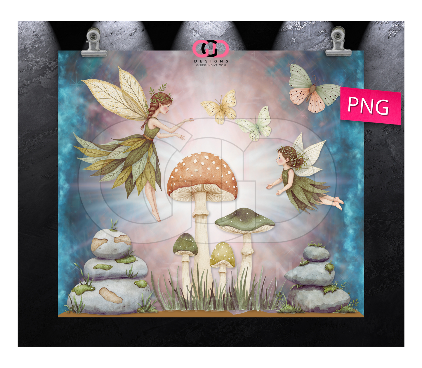 Cozy Fairy Scene - Digital tumbler wrap for 20 oz skinny straight tumbler