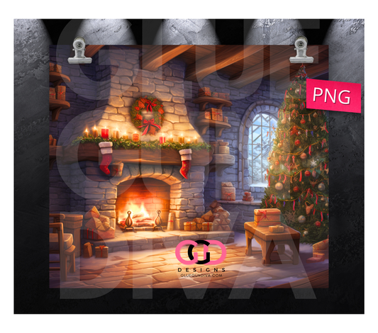 Cozy Christmas Fireplace- Digital tumbler wrap for 20 oz skinny straight tumbler