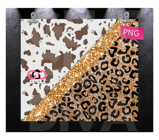 Animal Print and Gold- Digital tumbler wrap for 20 oz skinny straight tumbler