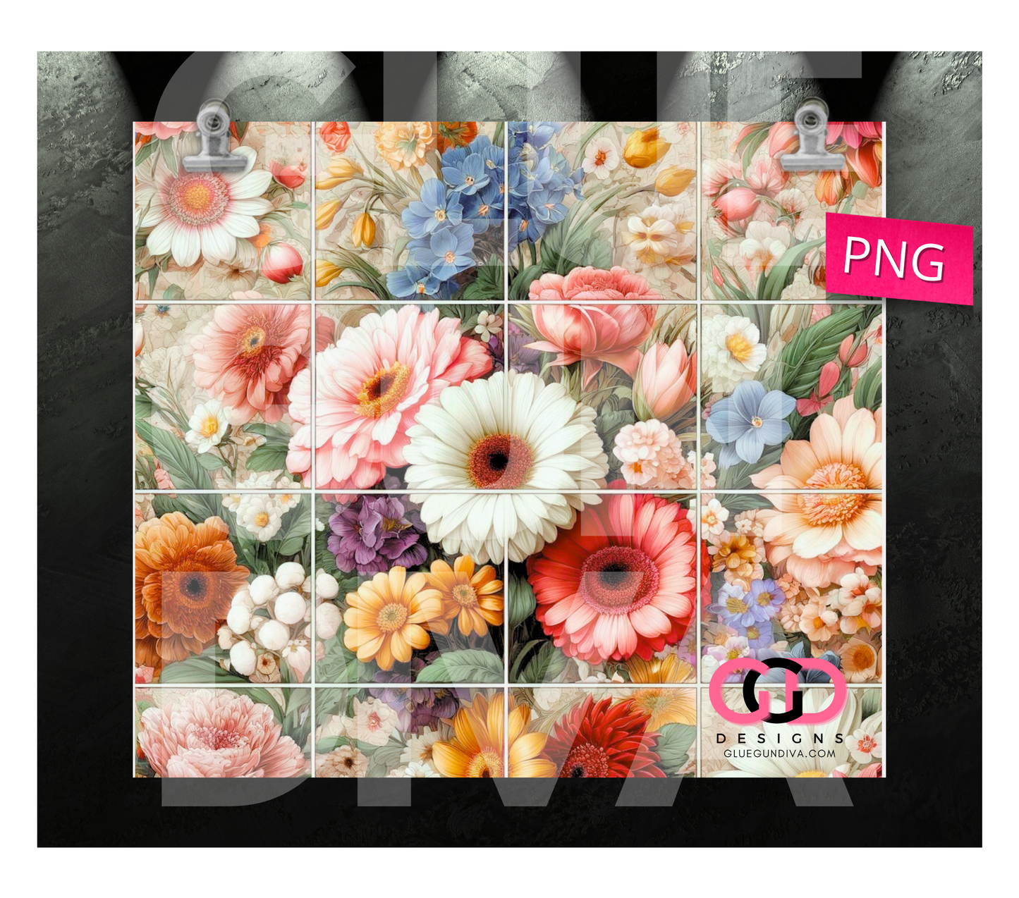 Floral Tiles- Digital tumbler wrap for 20 oz skinny straight tumbler