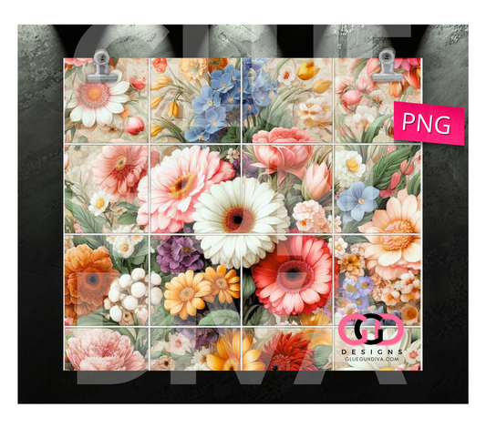 Floral Tiles- Digital tumbler wrap for 20 oz skinny straight tumbler