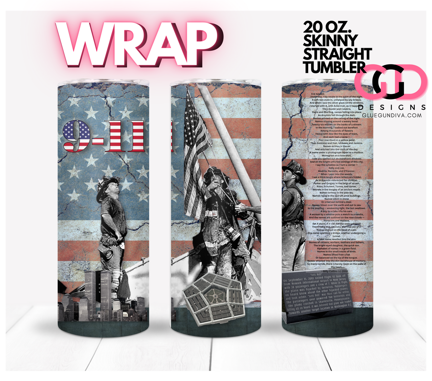 September 11th- Digital tumbler wrap for 20 oz skinny straight tumbler