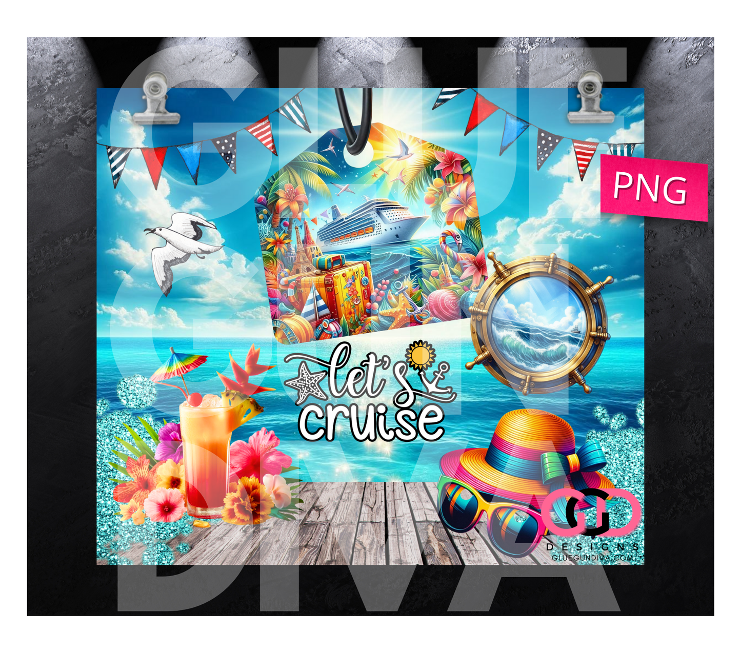 Let's Cruise - Digital tumbler wrap for 20 oz skinny straight tumbler