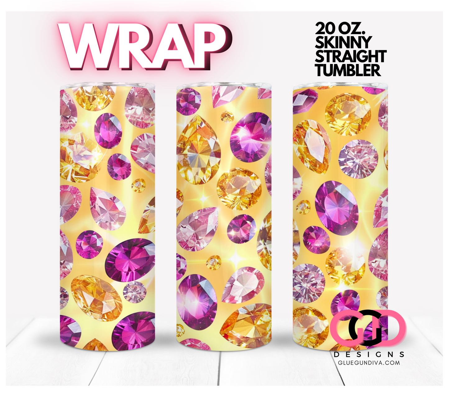 Purple and Yellow Jewels- Digital tumbler wrap for 20 oz skinny straight tumbler