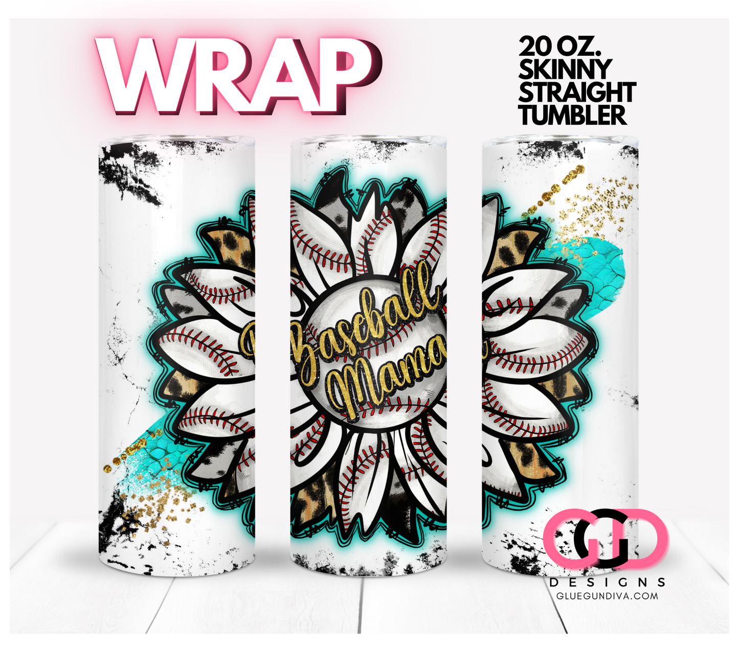 Baseball Mama Distressed Background- Digital tumbler wrap for 20 oz skinny straight tumbler