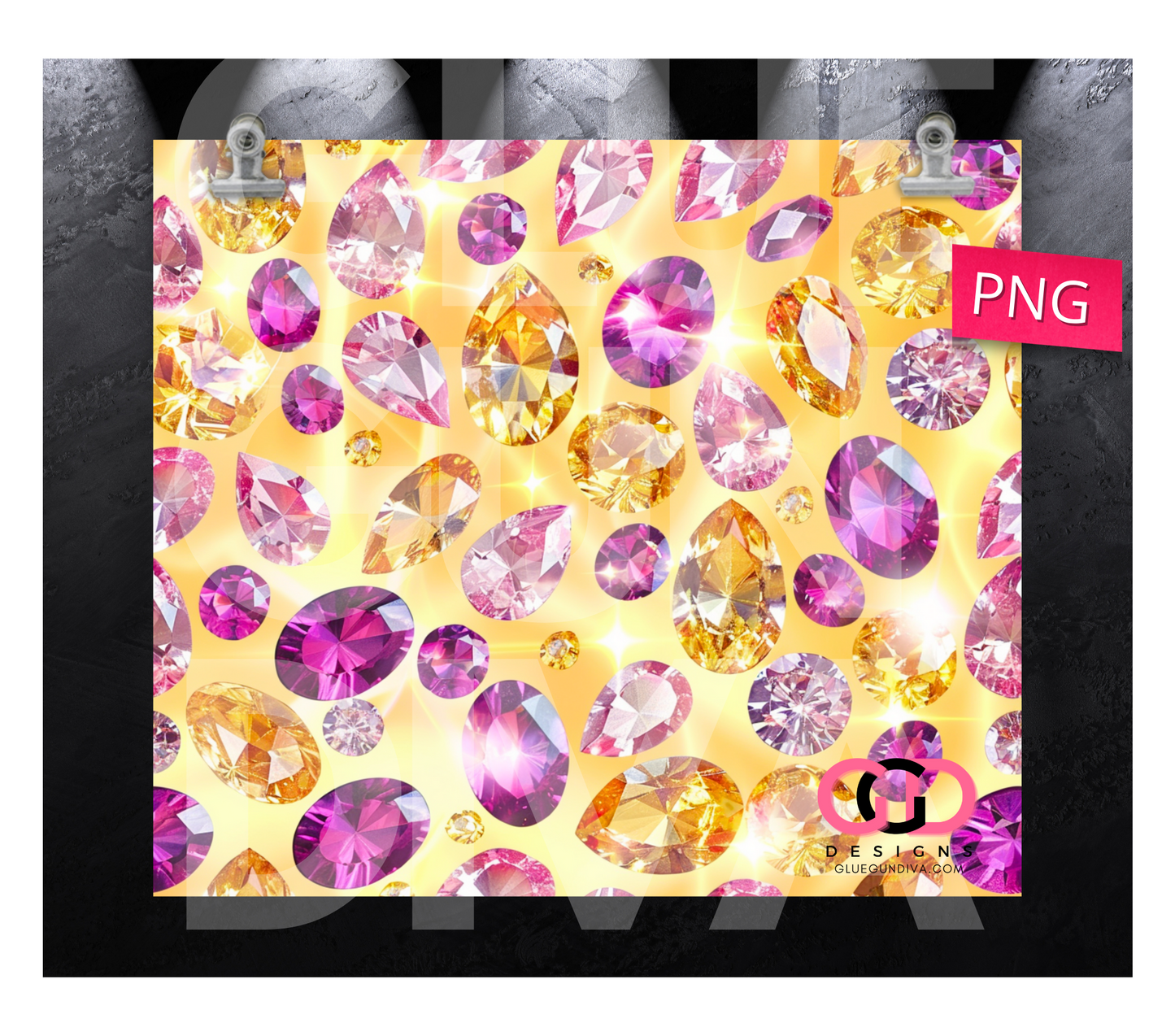 Purple and Yellow Jewels- Digital tumbler wrap for 20 oz skinny straight tumbler