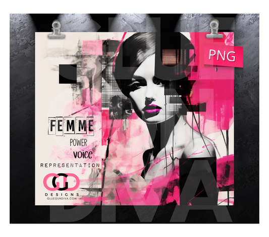 Femme Power White Woman- Digital tumbler wrap for 20 oz skinny straight tumbler
