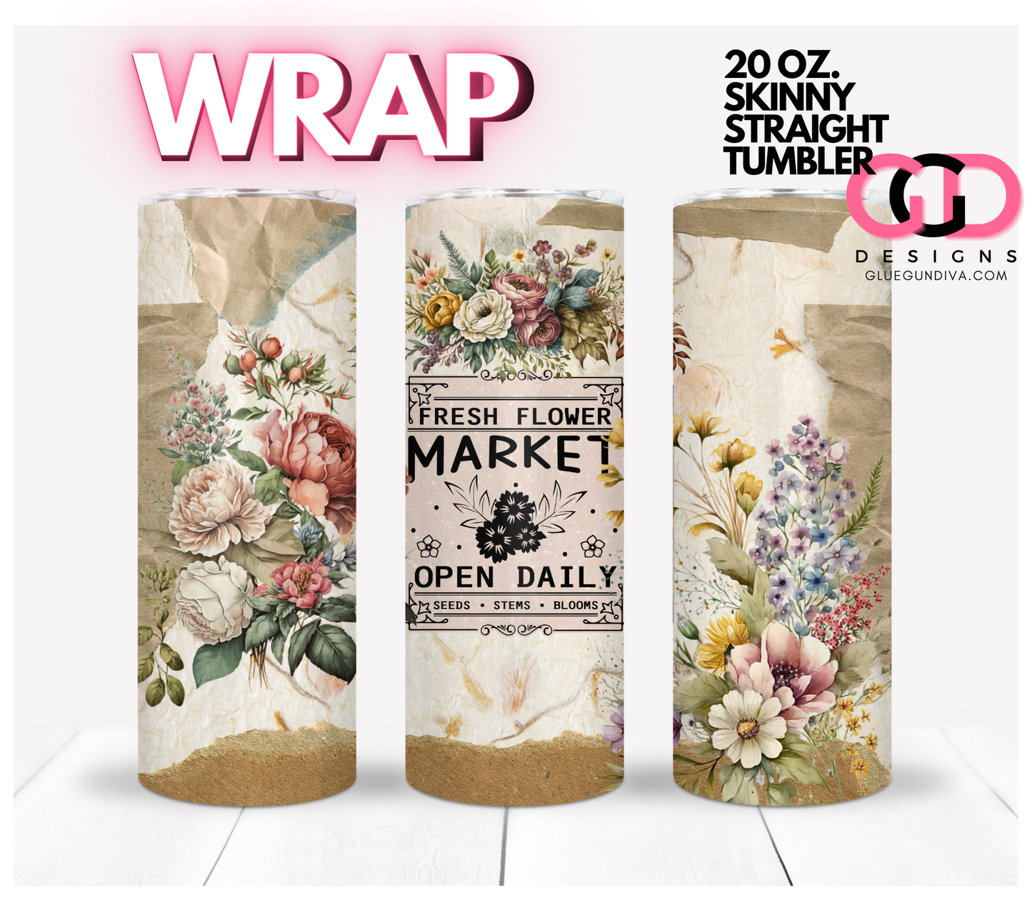 Fall Fresh Flower Market- Digital tumbler wrap for 20 oz skinny straight tumbler