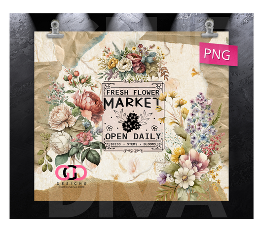 Fall Fresh Flower Market- Digital tumbler wrap for 20 oz skinny straight tumbler