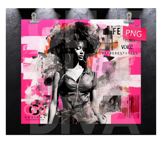 Femme Power Black Woman- Digital tumbler wrap for 20 oz skinny straight tumbler