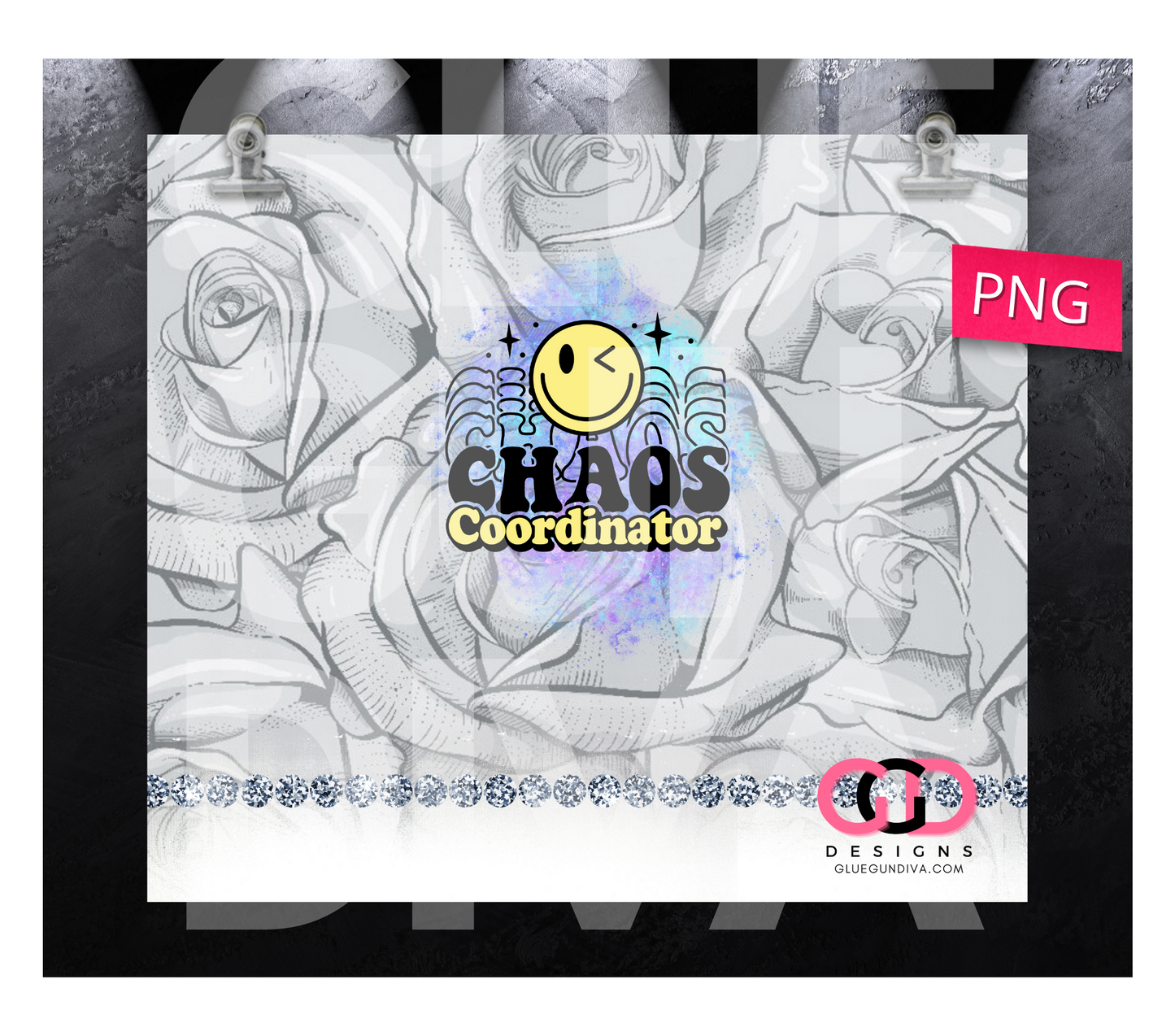 Chaos Coordinator Grey Roses- Digital tumbler wrap for 20 oz skinny straight tumbler