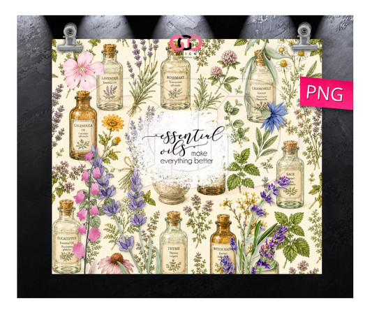 Essential Oils Make Everything Better - Digital tumbler wrap for 20 oz skinny straight tumbler