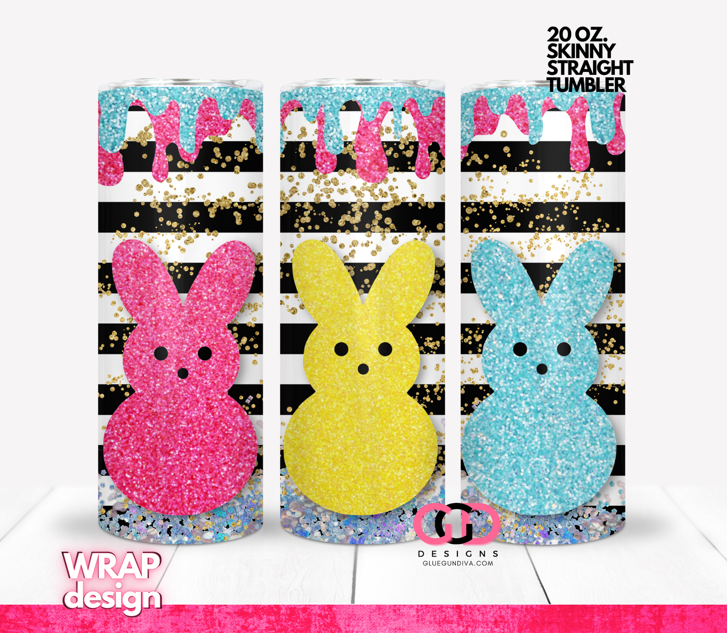 Glitter Easter Bunnies- Digital tumbler wrap for 20 oz skinny straight tumbler
