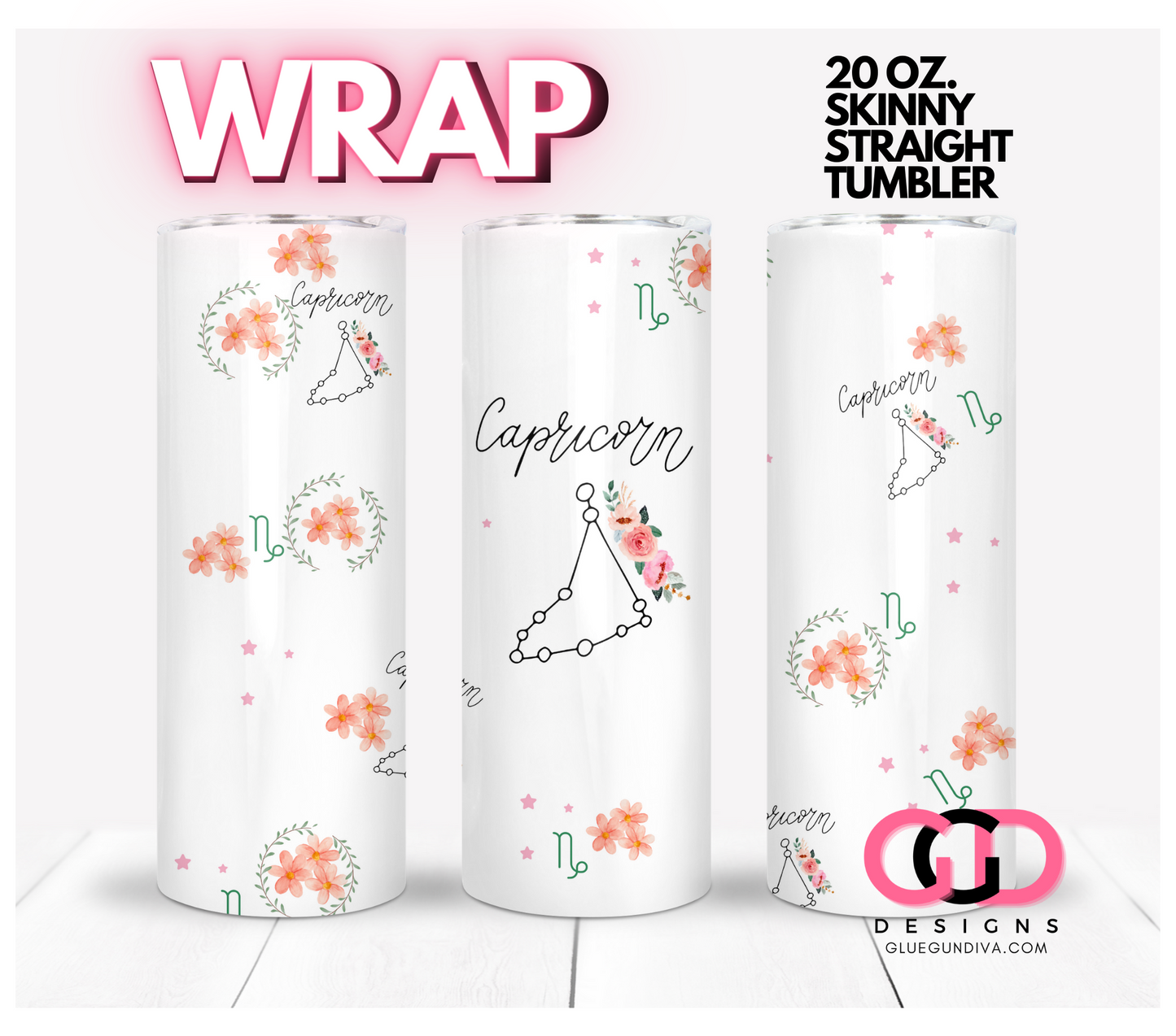 Dainty Capricorn- Digital tumbler wrap for 20 oz skinny straight tumbler